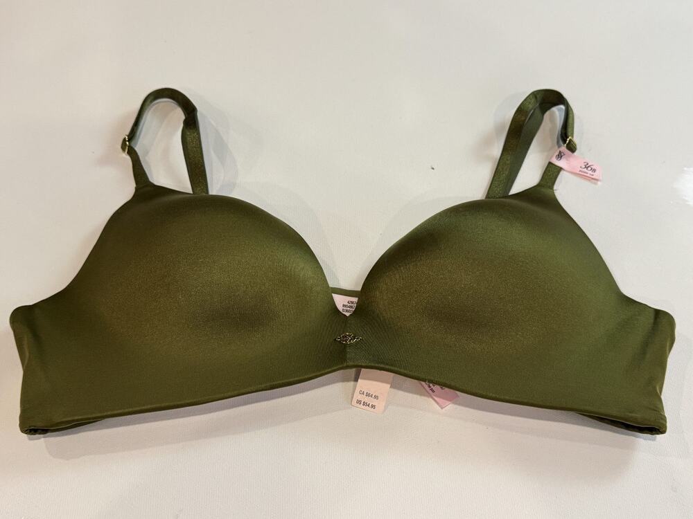 Victoria's Secret Push-Up Bra 36B Olive Green Wireless Lined Smooth NWT